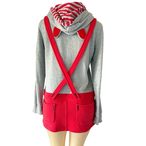 Azona Hoodie Dress w/ Suspenders | Gray & Red Novelty Sweatshirt Dress - Picture 5 of 11
